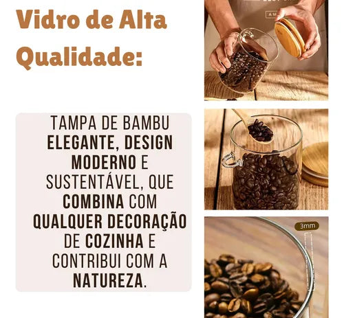 Pote Hermético Bambu Sal Açúcar Café Leite Em Pó Biscoitos Cor Redondo