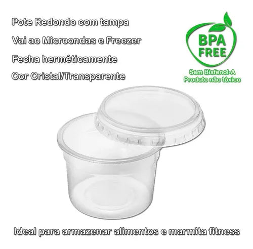 Pote Redondo Descartável 500ml Freezer Microondas Tampa 72un Cor Transparente