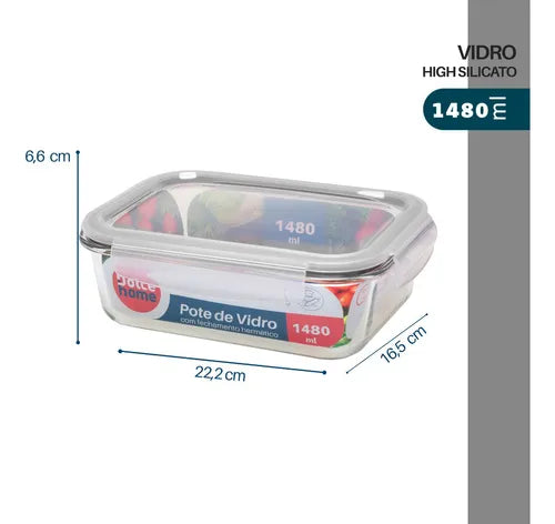 Pote Hermético De Vidro - Marmita -micro-ondas -forno 1480ml Cor Vermelho