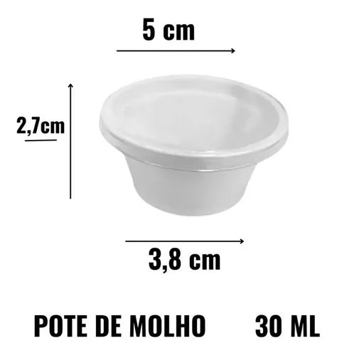 100un Potinho Molheira Pote Descartável Molho C/ Tampa 30ml Cor Branco