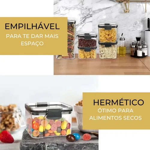 Kit 4 Potes Acrílico Herméticos Com Tampa 800ml Mantimentos