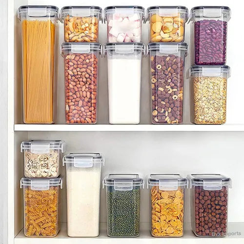 Cadencia Kit 15 Potes Herméticos Mantimentos Quadrado Cozinha Tampa Trava