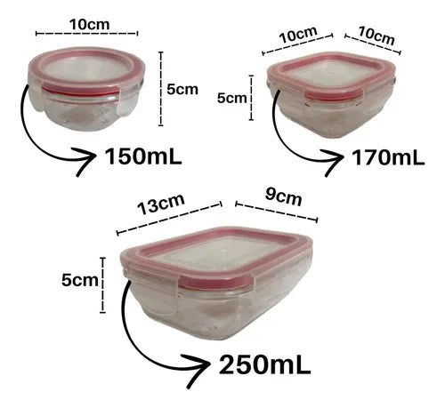 Conjunto 3 Potes De Vidro Com Tampa Hermética 150ml/170ml Cor Transparente