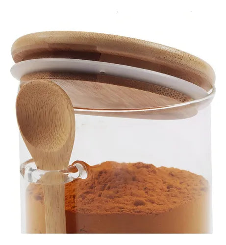 Pote Hermético De Vidro Com Tampa E Colher Bambu 760ml Tuut