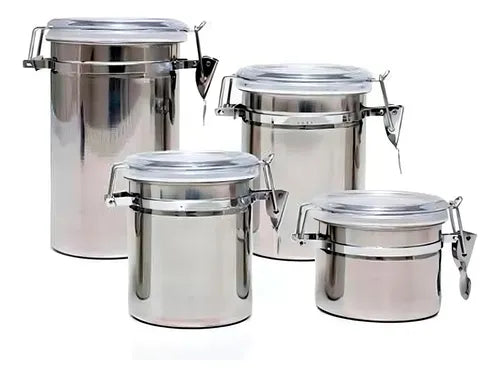 Conjunto 4 Potes Hermético Inox Mantimentos Vedação Premium
