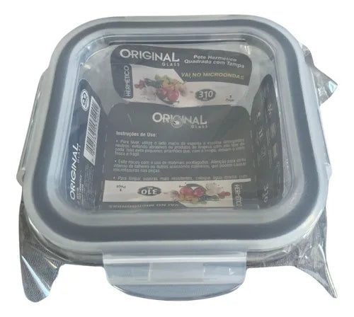 Pote Hermético Click Vidro Quadrado Com Tampa 310ml