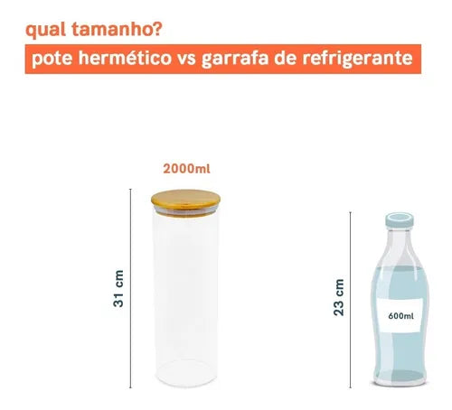 Kit 3 Potes De Vidro P/ Mantimentos 2l C/ Tampa Bambu Oikos Cor Marrom-claro