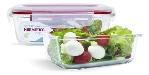 Conjunto 2 Pote Vidro Hermética Mantimentos Tampa 640ml Cor Vermelho