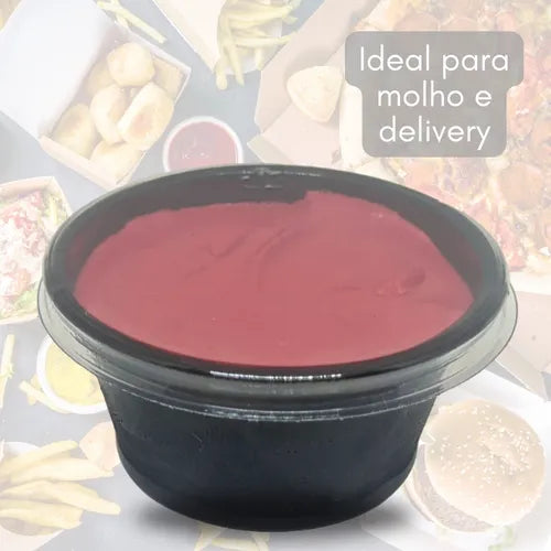 700un Potinho Molheira Pote Descartável De Molho Com Tampa 30ml Cor Preto Ideal Para Delivery Lefaust