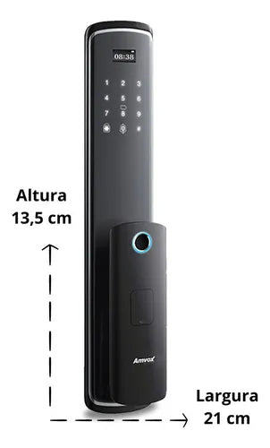 Fechadura Eletrônica Digital com Senha Biometria Digital e Cartão PT Wi-Fi Teclado Touch Screen e Bateria Recarregável Amvox Afc 2000