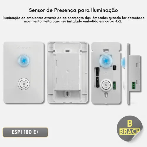 Sensor De Presença P/ Iluminaçã De Embutir 4x2 Espi 180 E+