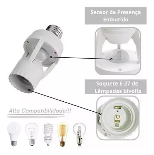 Sensor De Presença Para Lâmpada Com Fotocélula Soquete E27