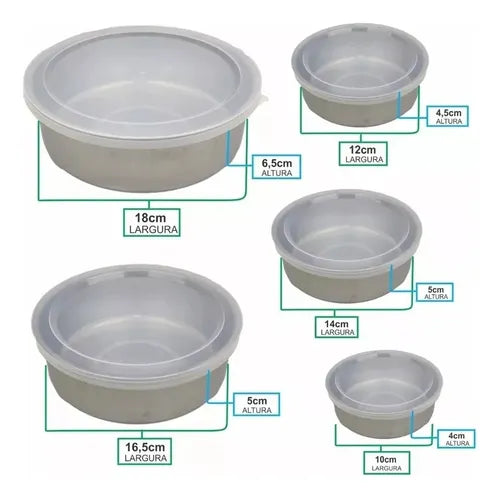 Conjunto 5 Potes Herméticos Inox Coloridos Verde Wincy