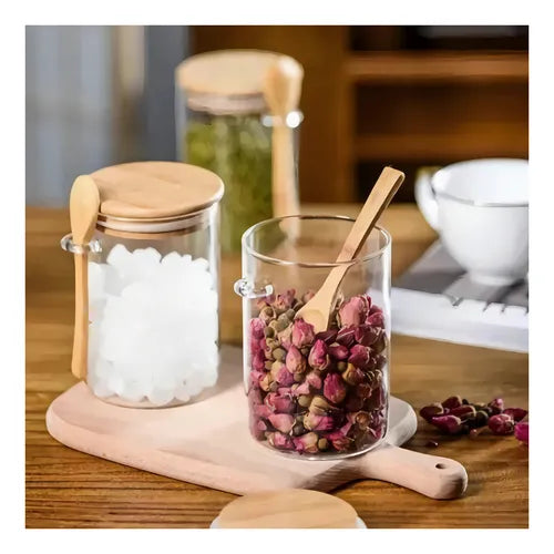 Pote Hermético De Vidro Com Tampa E Colher Bambu 760ml Tuut