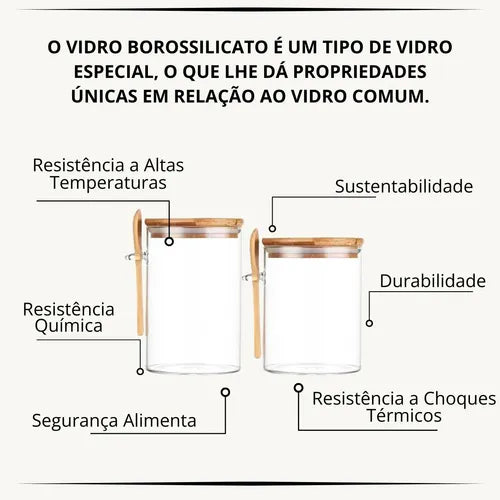 Conjunto C/ 2 Potes Transparentes Açucareiro E Café Bambu