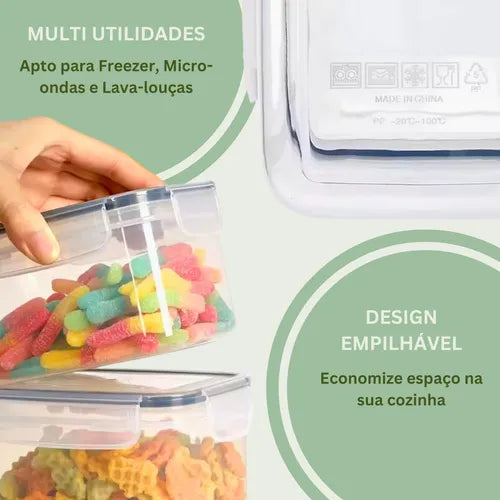 Conjunto Potes Herméticos Organizador Armário Despensa 14 Un