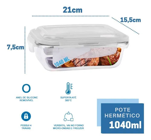 Pote De Vidro 1040ml Vai Ao Forno, Microondas Com Tampa 1un