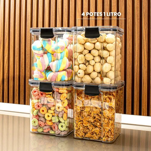 Kit 4 Potes Hermético 1 Litro Organizadores Empilhável Rgb Megashop