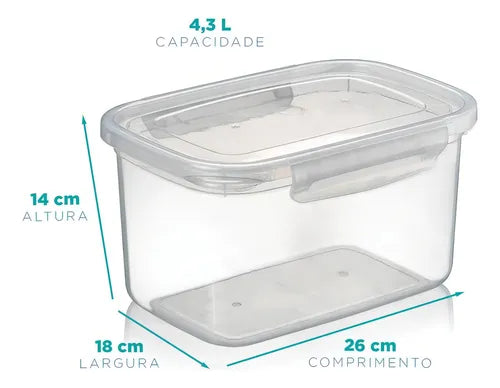 Kit Com 5 Potes Alto Com Travas 4,3 Litros Nitron Cor Transparente
