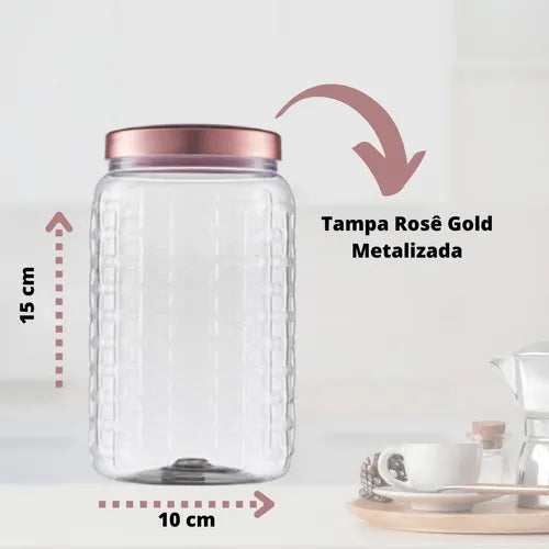 Cj C/ 3 Unid Pote Para Guardar Café Açúcar Biscoito 1 Litro Cor Rose Gold