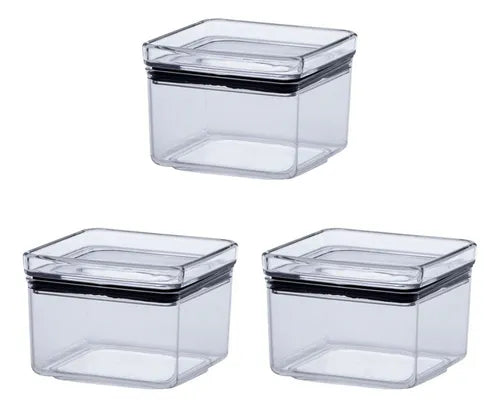 Pote Hermético Acrílico Quadrado Multiuso 480ml Kit 3 Un Cor Transparente