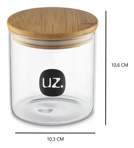 Porta Alimentos Em Vidro 550ml Com Tampa Em Bambu 10cm