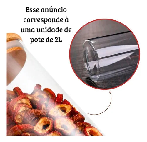 Pote 2l Hermético Porta Espaguete Transparente Tampa Bambu