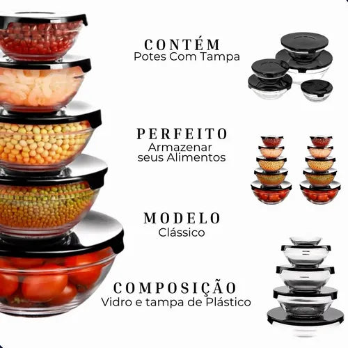 Kit 5 Potes Vidro Tampa Colorida Armazenagem E Alimentos