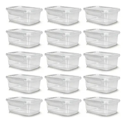 Kit 12 Marmitas Potes 1,400l Plástico Com Travas Hermético Cor Transparente