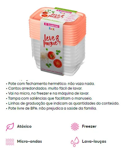 Conjunto De Potes Plástico Sanremo 280ml Leve 16 E Pague 14