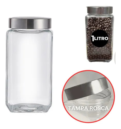 4 Potes Vidro 0,7l Porta Mantimento 700ml Tampa Rosca Inox