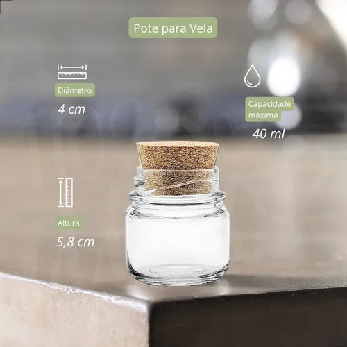 40 Mini Pote De Vidro 40ml Para Velas Doces Tampa De Rolha Cor Transparente