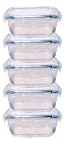 Conjunto 5 Pote Vidro Hermético Marmita 500ml Tampa Quadrado
