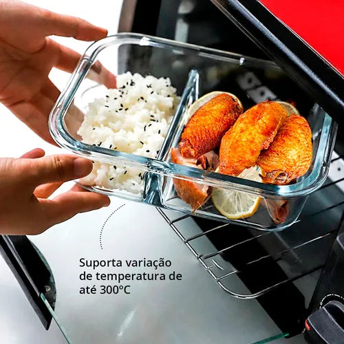 4 Potes Retangular Hermético 640ml Com Divisória Microondas Vidro Resistente A Variações De Temperatura Ms Variedades E Utilidades Branco