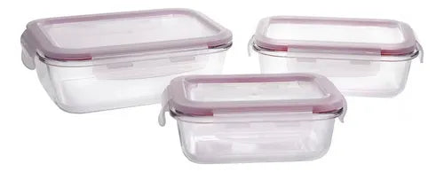 Conjunto 3 Potes De Vidro Refratário Hermético Casambiente JGTI004 Cor Transparente