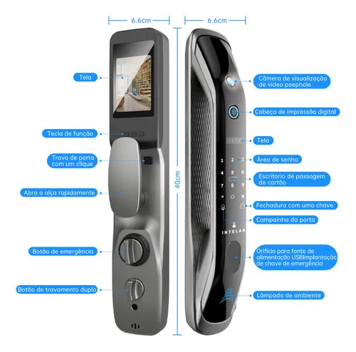 Fechadura Digital Eletronica Olho de Gato Biometrica Wi-fi Super Luxo Intelar X2 Cot Preto
