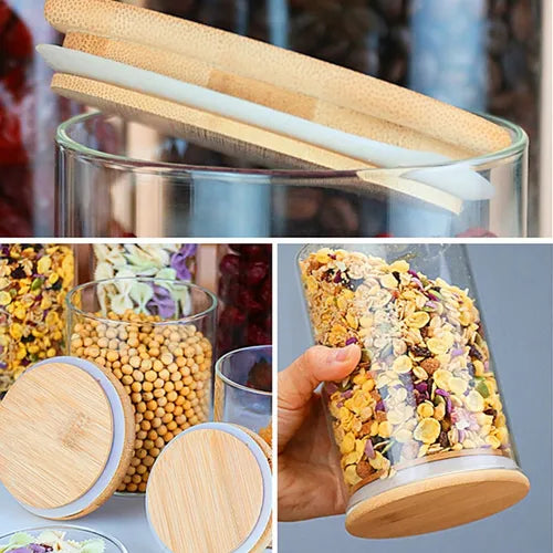 Pote De Vidro Hermético Tampa De Bambu 1 Litro Macarrão