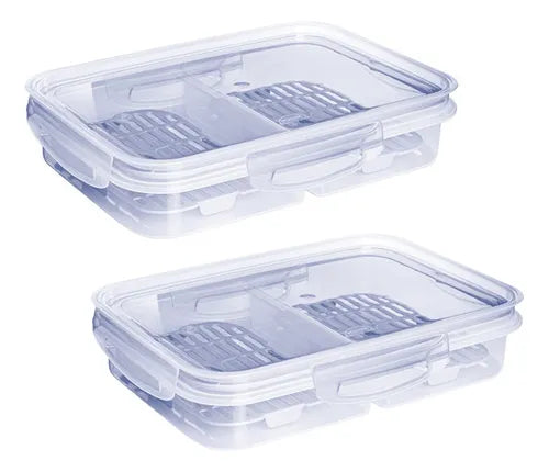 Kit 2 Pote Hermético 1 Lt Porta Frios Empilhável Divisórias