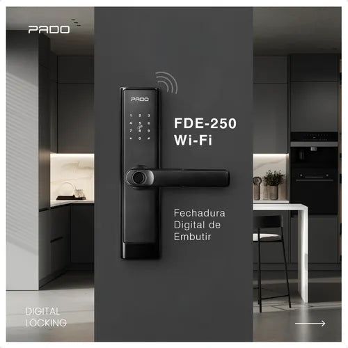 Fechadura Digital Pado Fde 250 Wifi Tuya Biometria Senha Tag Preta