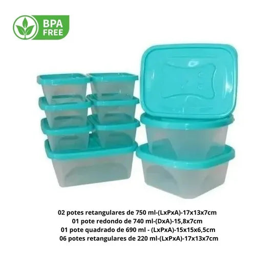 Kit Pote Mantimentos Plastico Jogo Com 10 Peças Alimentos