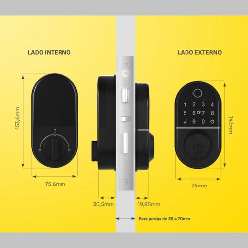 Fechadura Eletrônica Digital Compact Trinco Rolete Com Biometria E Senha Yale