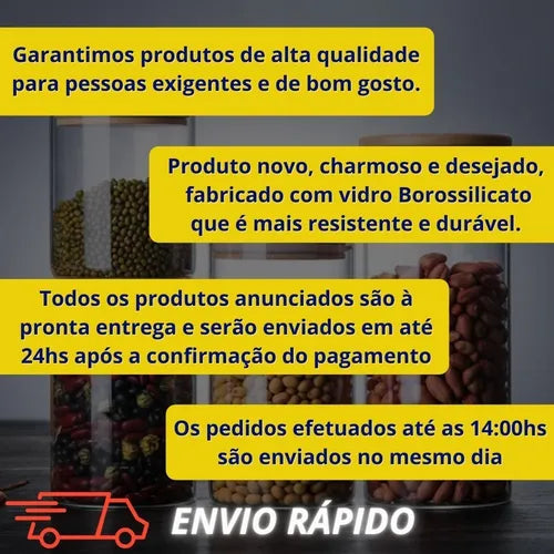 Kit 4 Potes De Vidro Hermetico Tampa De Bambu 1450 Ml
