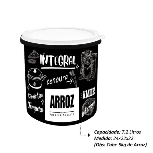 Kit 5 Potes De Mantimentos Plástico Decorado Preto Frases