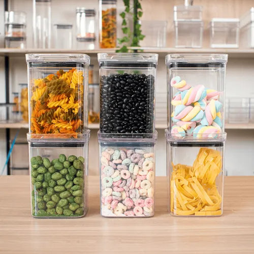 Kit 6 Potes 1l Quadrado Hermético Porta Mantimentos Organiza