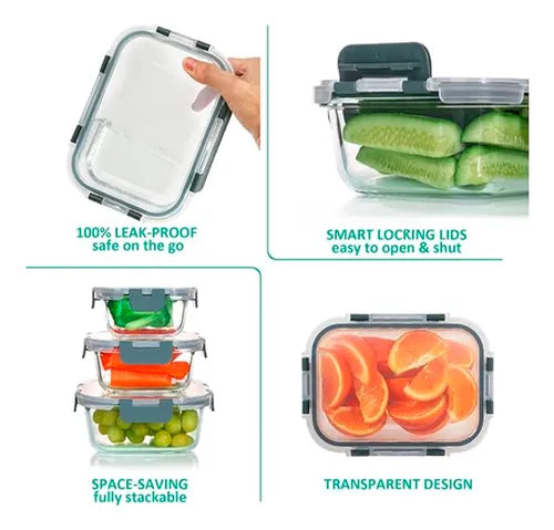 5 Potes Vidro Hermético Alimentos Microondas Home Life