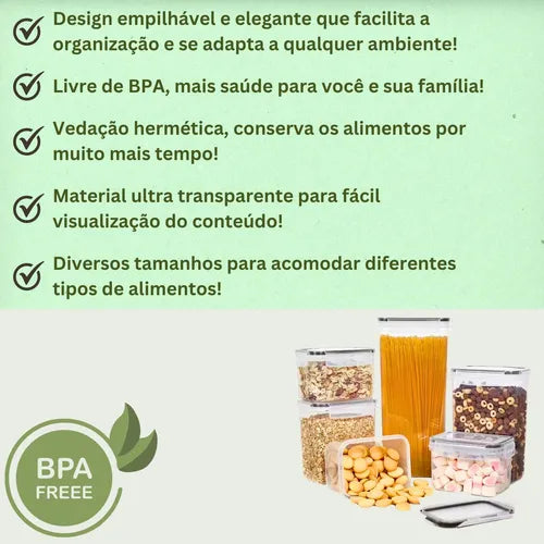 Conjunto Potes Herméticos Organizador Armário Despensa 14 Un
