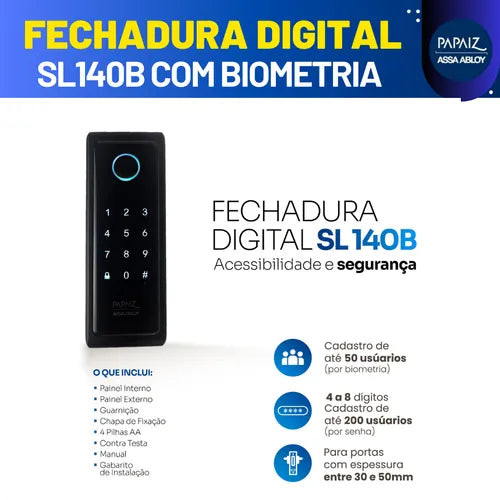 Fechadura Eletronica Papaiz Sobrepor Sl140b Senha Biometria