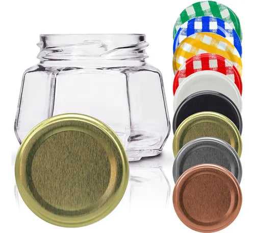 12 Potes De Vidro Sextavado 170ml Com Tampa E Lacre