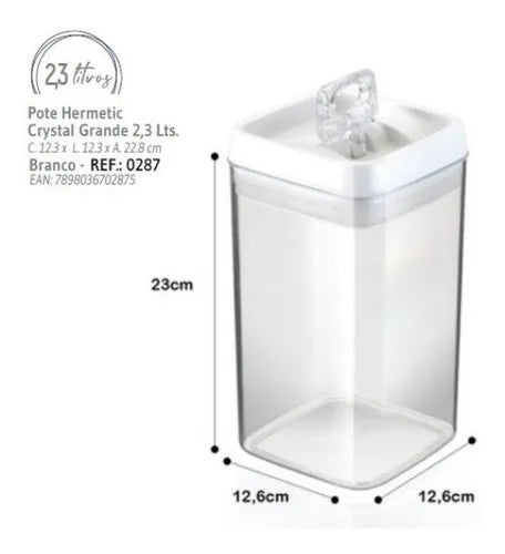 Kit 4 Potes Herméticos Acrílico Quadrado Empilháveis Trava Cor Branco