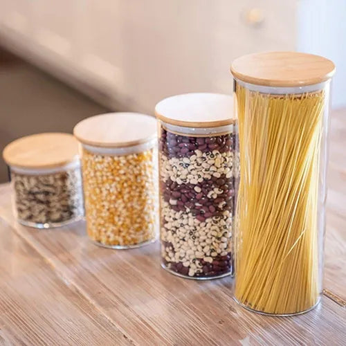 Kit 3 Potes Borossilicato Hermético Tampa Bambu Class Home Cor Marrom-claro